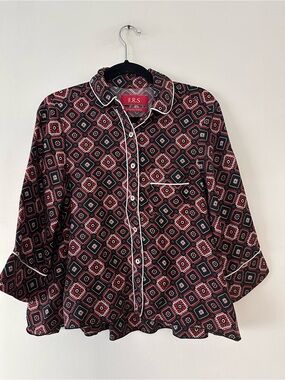 F.R.S‎ For Restless Sleepers pajama shirt geometric pattern black/Burgundy sz xs